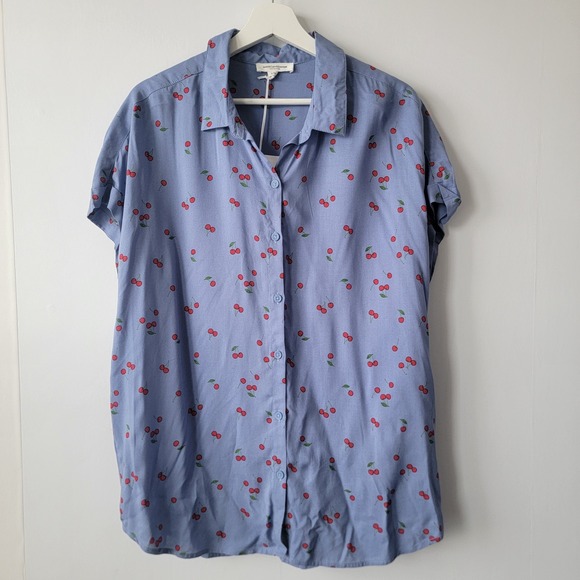 beach lunch lounge Tops - beach lunch lounge women's cherry print top sz L Cottagecore Soft Girl Summer